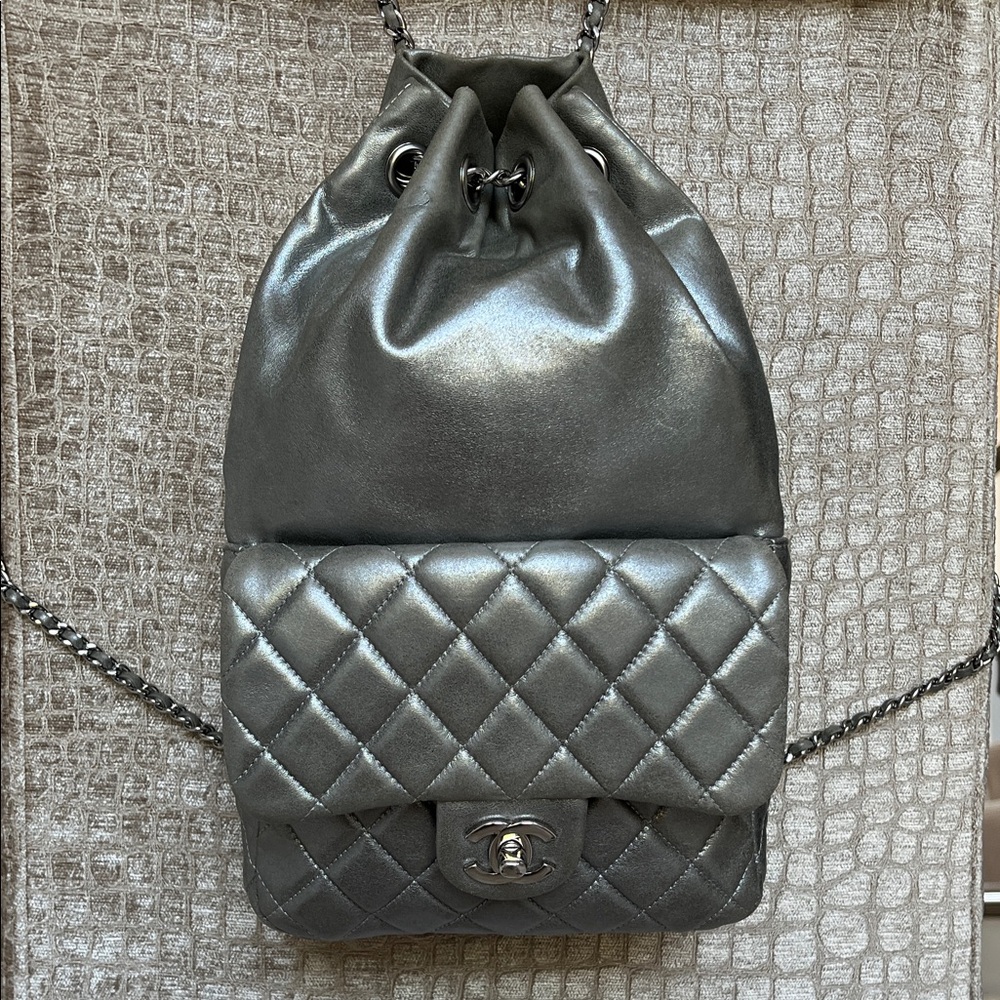 CHANEL Backpack Seoul 2016 Elegant Quilted Metallic Dark Silver
